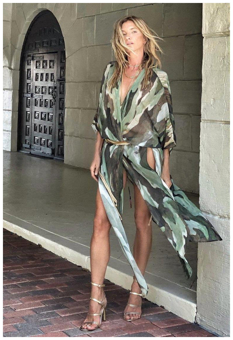 Summer Printing plus Size Sun Protection Beach Loose Vacation Chiffon Cardigan for Women Bella Mia