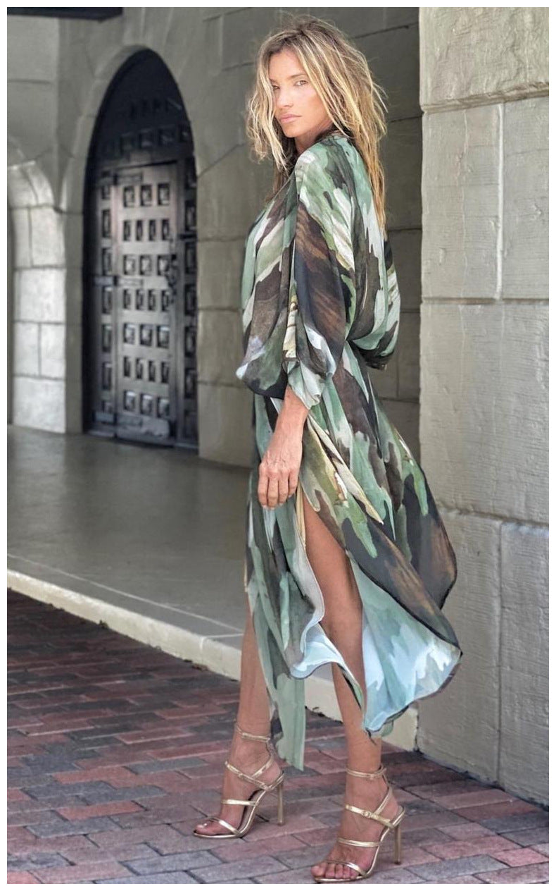 Summer Printing plus Size Sun Protection Beach Loose Vacation Chiffon Cardigan for Women Bella Mia