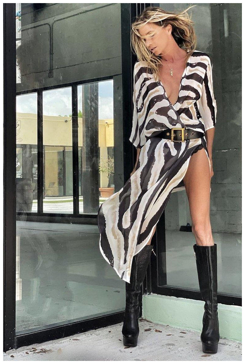 Summer Printing plus Size Sun Protection Beach Loose Vacation Chiffon Cardigan for Women Bella Mia