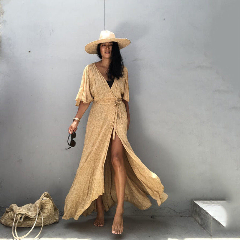 Sunscreen Cardigan Women Solid Color Lace-up Cardigan Half Sleeve Beach Sun Protection Bikini Coat Women Bella Mia