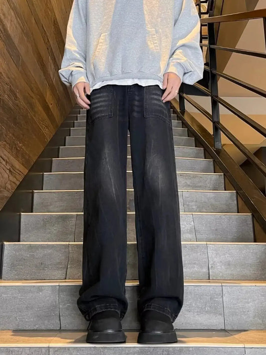 Men's Plus Size Washed Wide Leg Jeans Simply Love