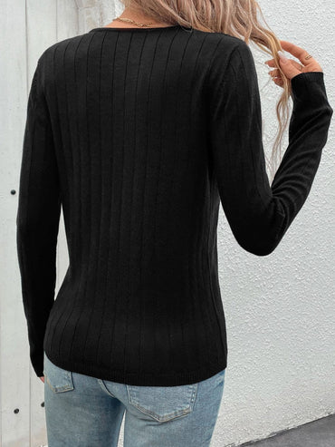 V-Neck Long Sleeve Knit Top.