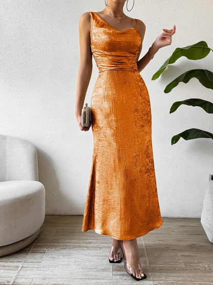 Asymmetric Neck Sleeveless Midi Dress.