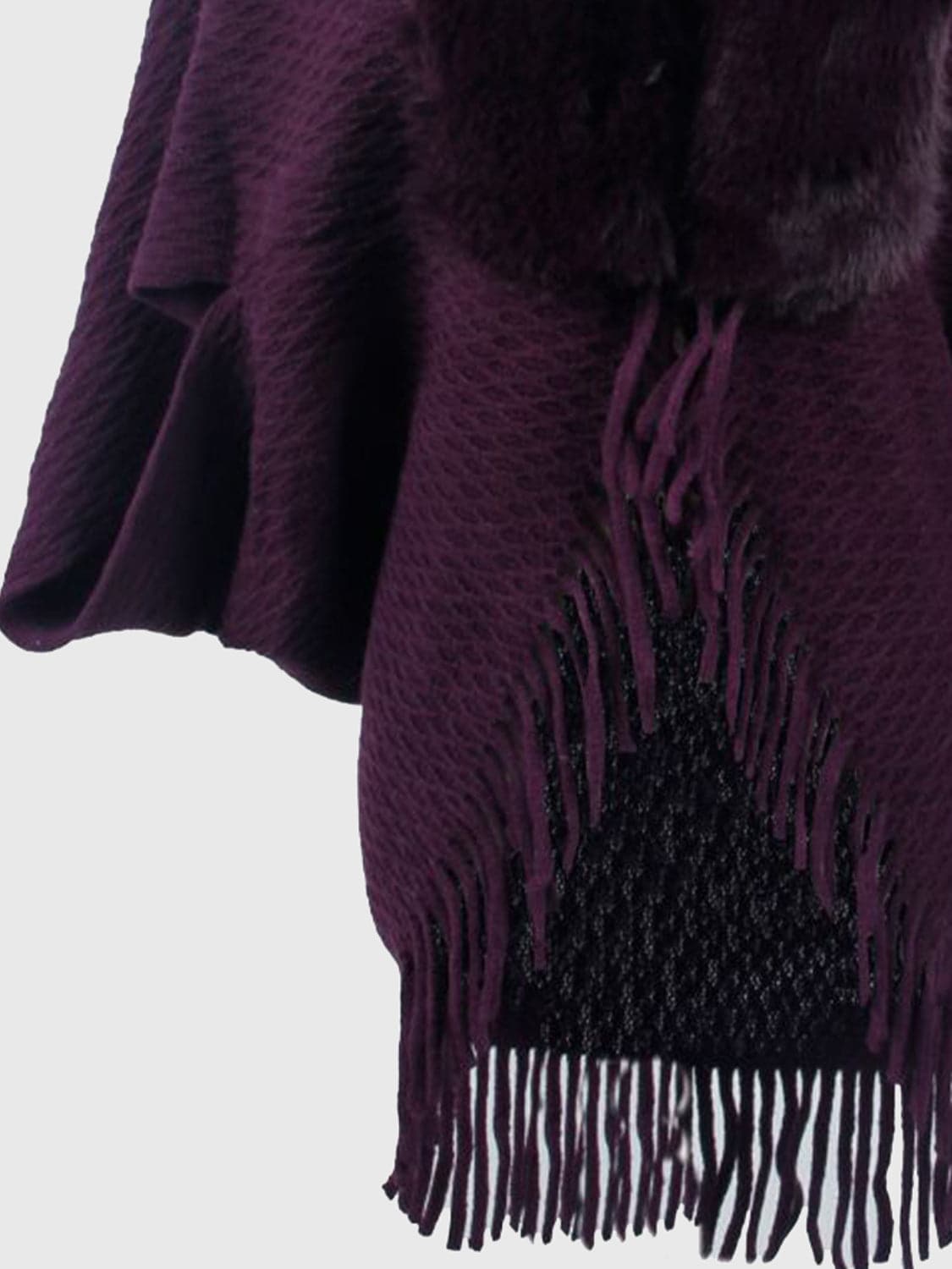 Open Front Fringe Hem Poncho.