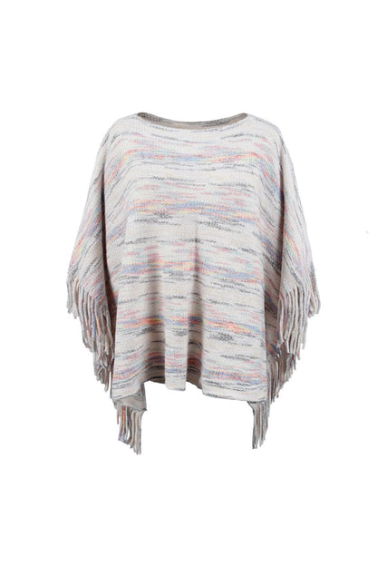 Round Neck Fringe Detail Sleeve Poncho.