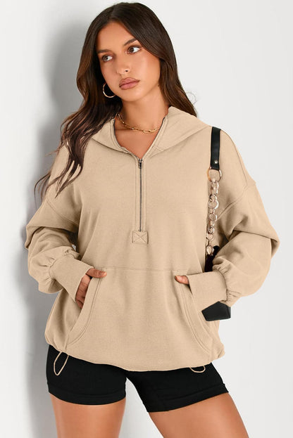 Langärmliger Hoodie mit halblangem Reißverschluss und Taschen