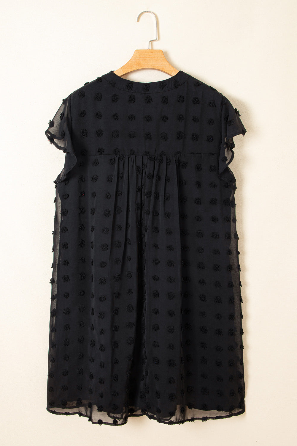 Black Dotty Textured Notched Neck Plus Size Ruffled Dress Dear-Lover Dropshipping