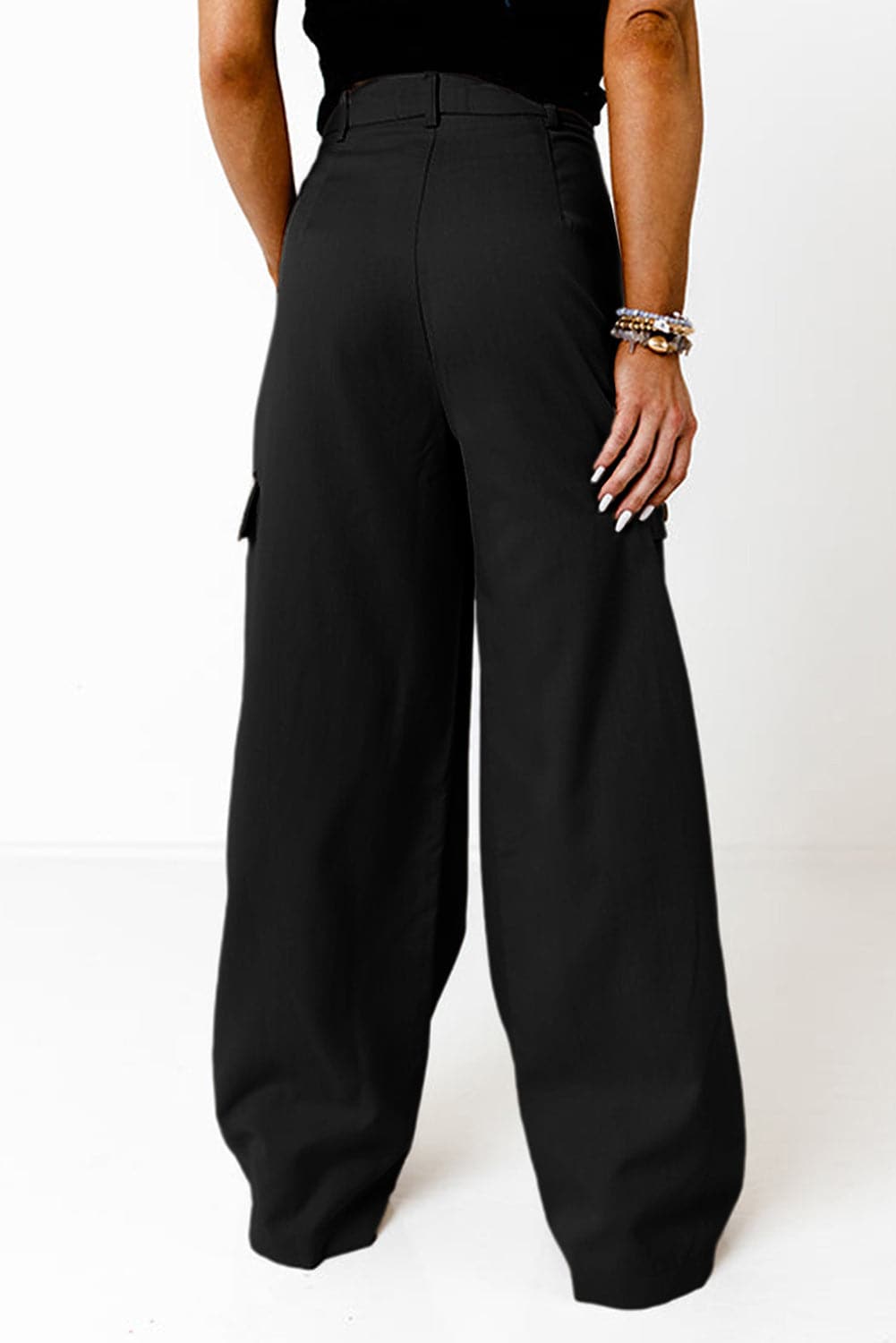 Ruched Wide Leg Pants with Pockets.