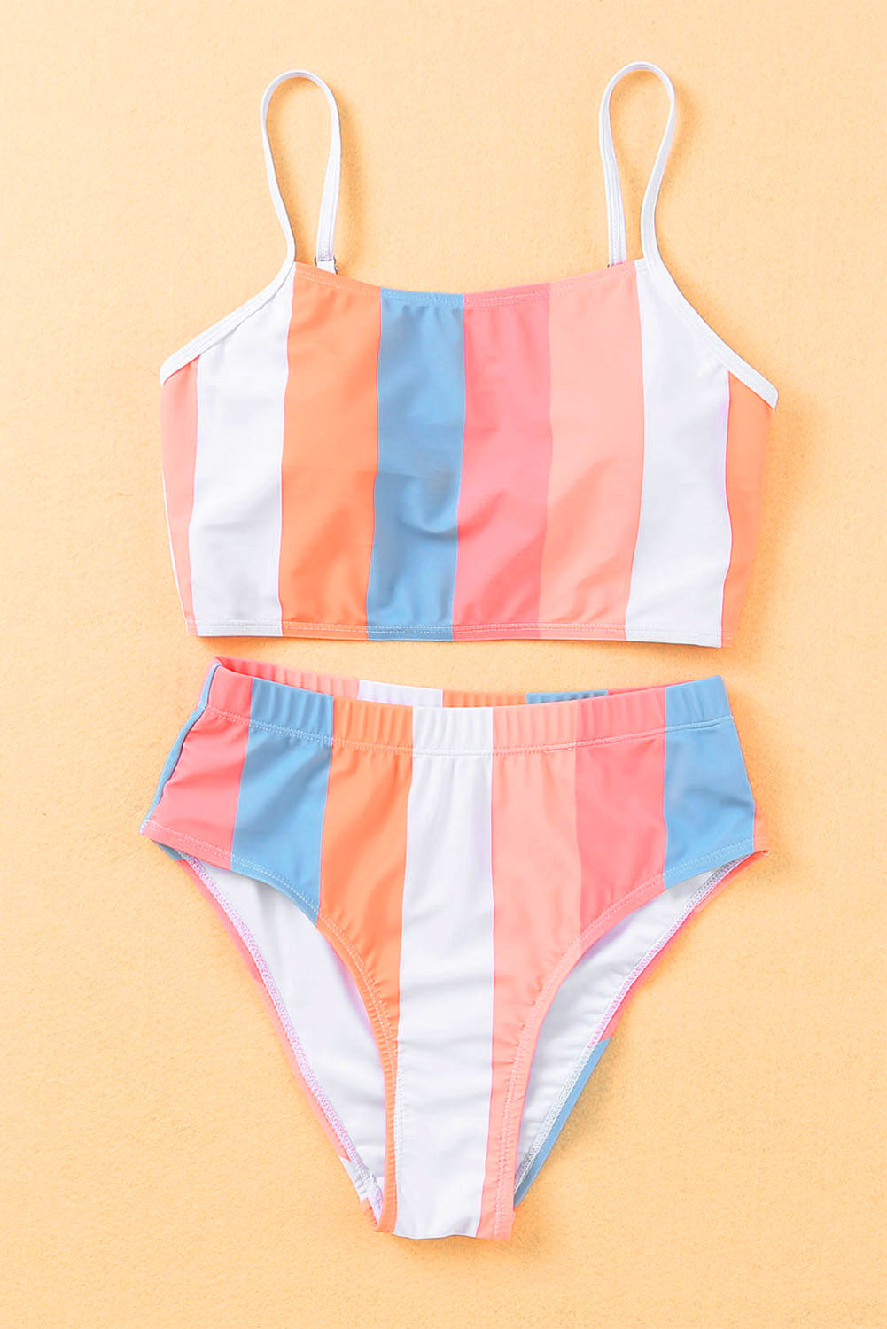 Chic Orange Striped High Waist Bikini Set