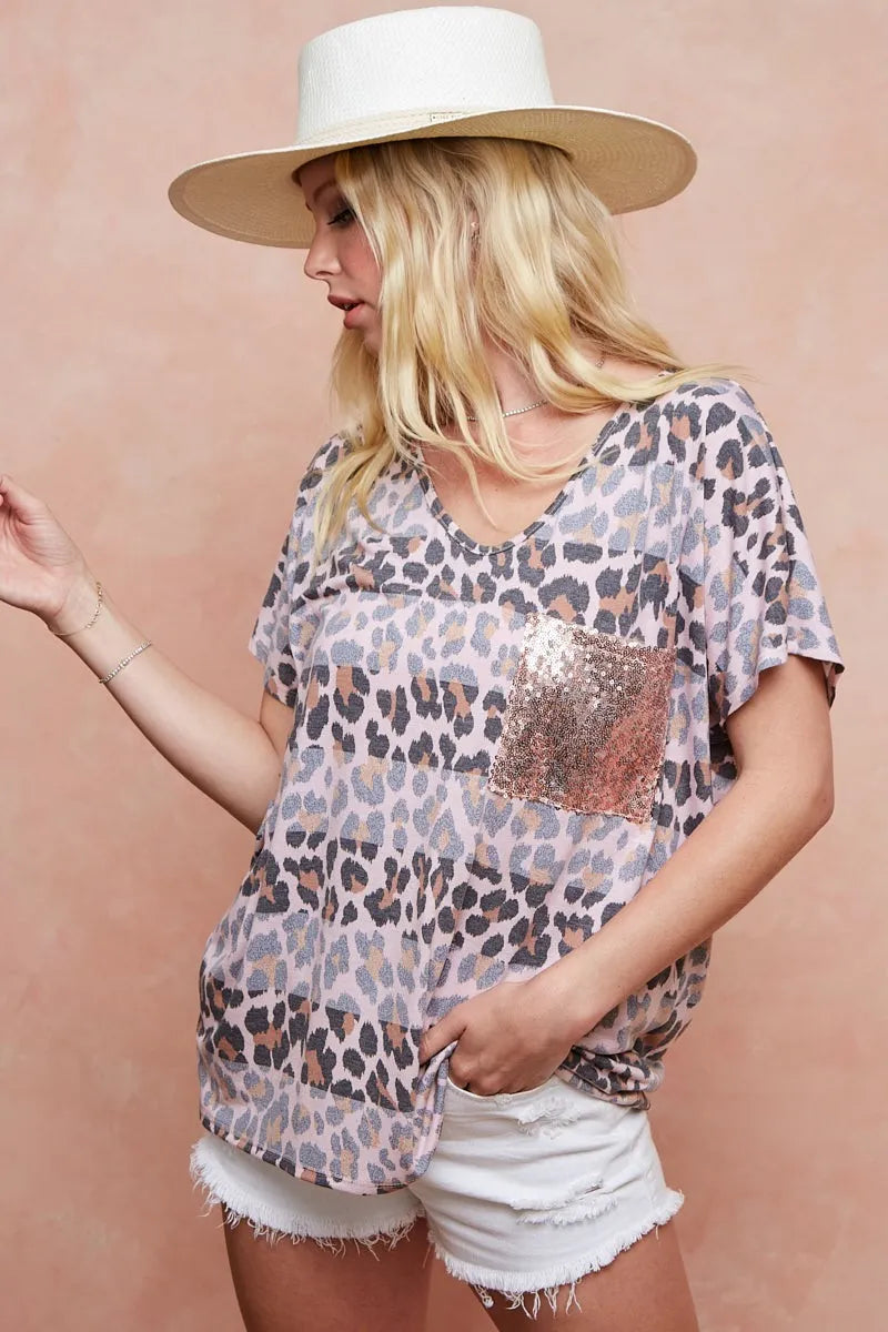 BiBi Leopard Stripe Printed Jersey T-Shirt - Love Salve 