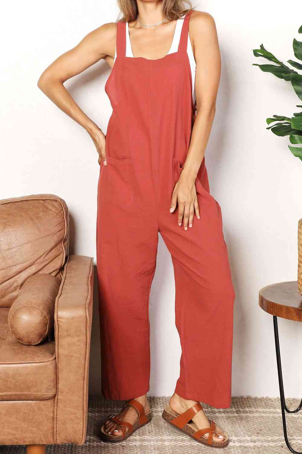 Double Take Wide Leg Overalls with Front Pockets - Love Salve