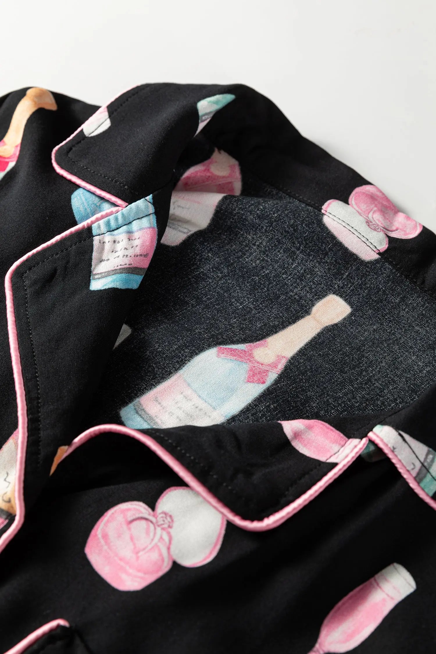 Black Christmas Wine Glass Print Bow Knot Two Piece Pajama Set Dear-Lover Dropshipping