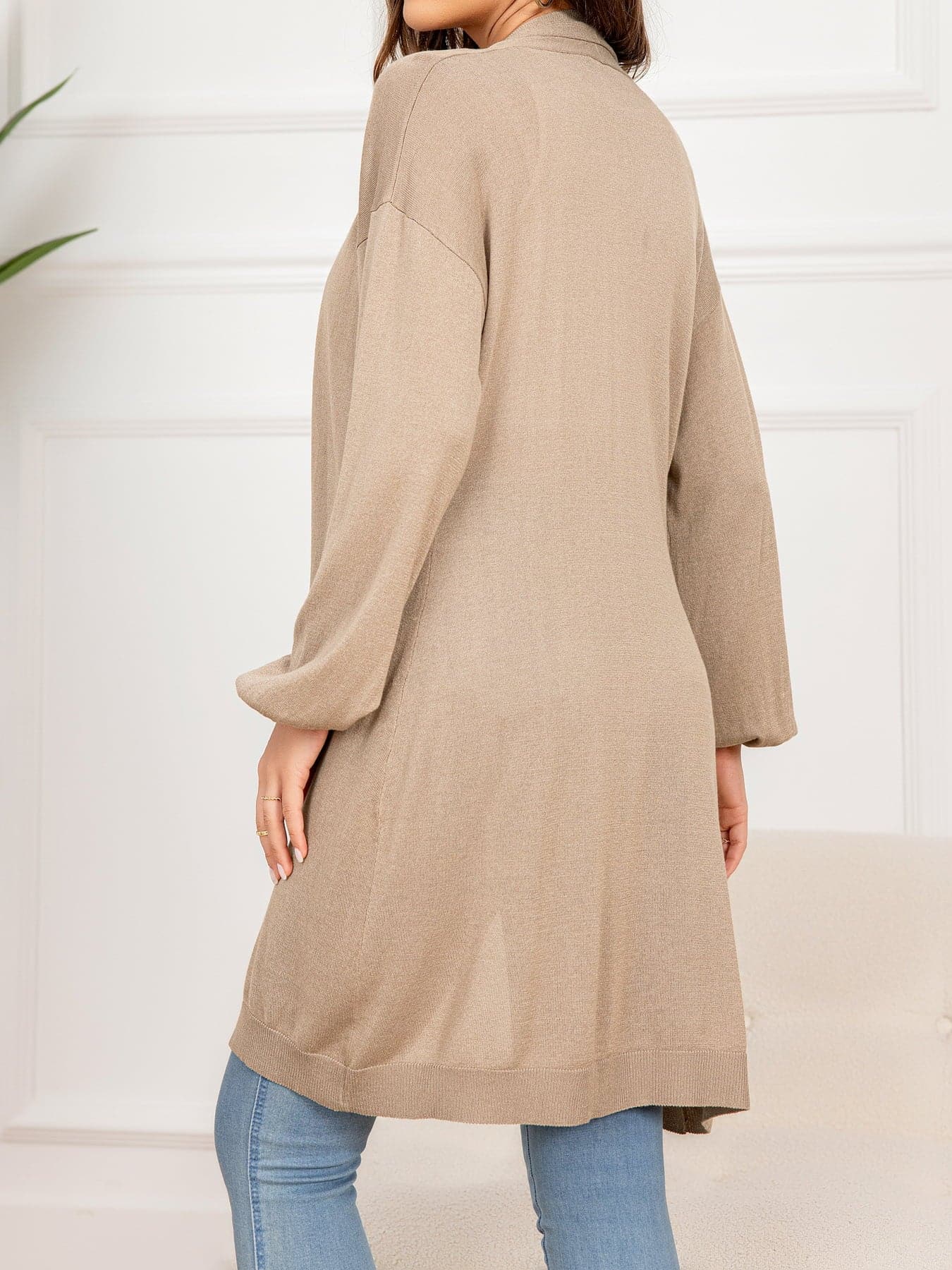 Dropped Shoulder Open Front Longline Cardigan.