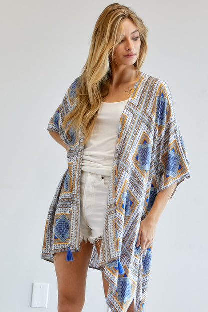 Loose printed kimono - short sleeve