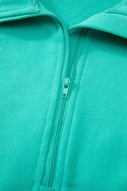 Aruba blue casual quarter zip sweatshirt with kangaroo pocket