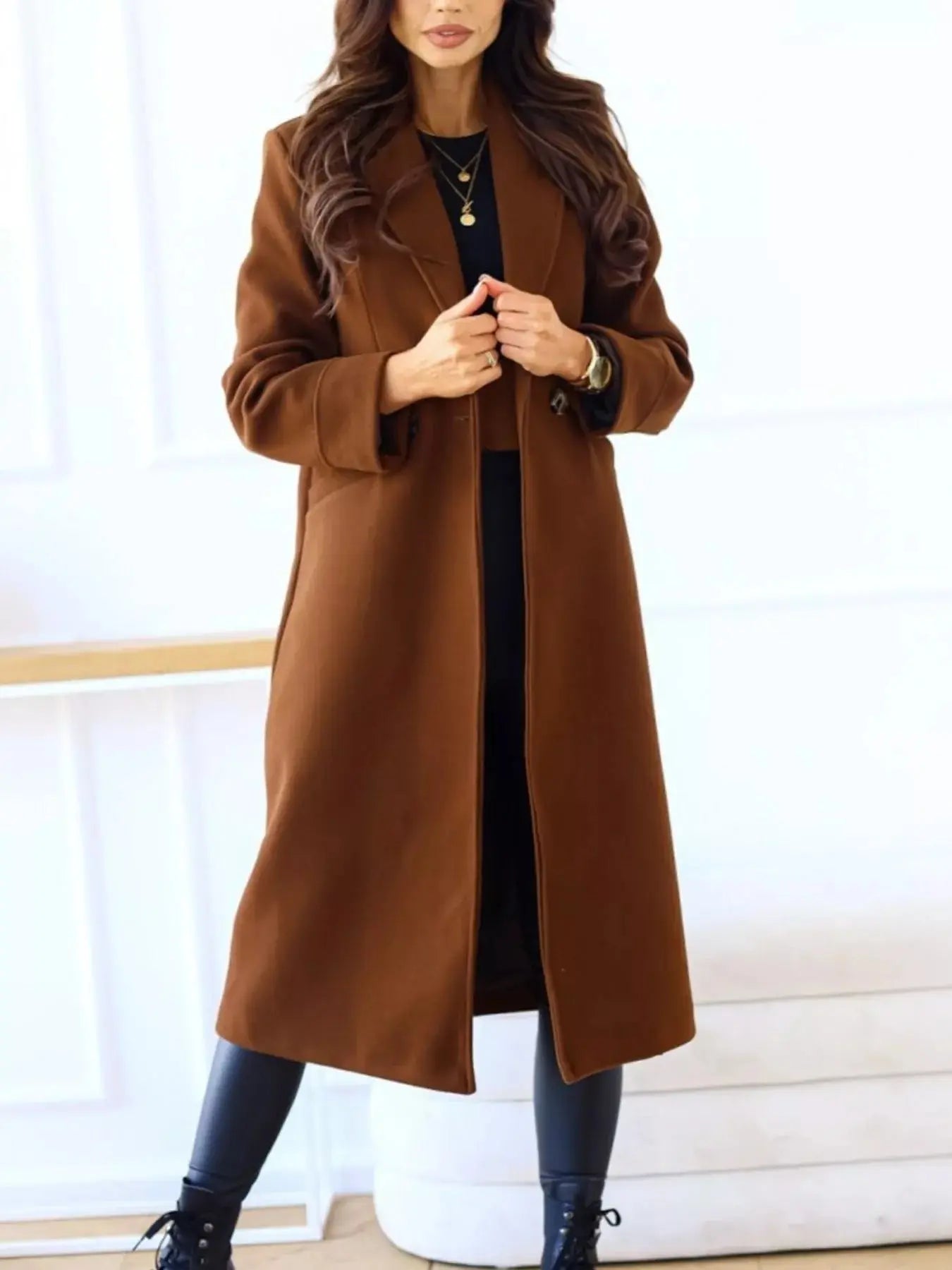 Lapel Collar Wool Blend Overcoat Simply Love