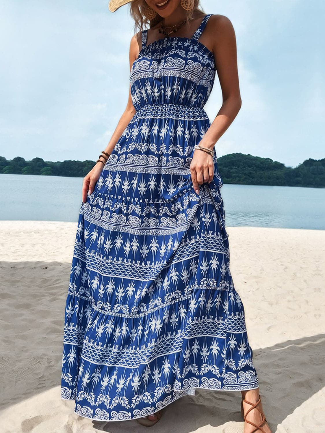 Printed Square Neck Sleeveless Maxi Dress.