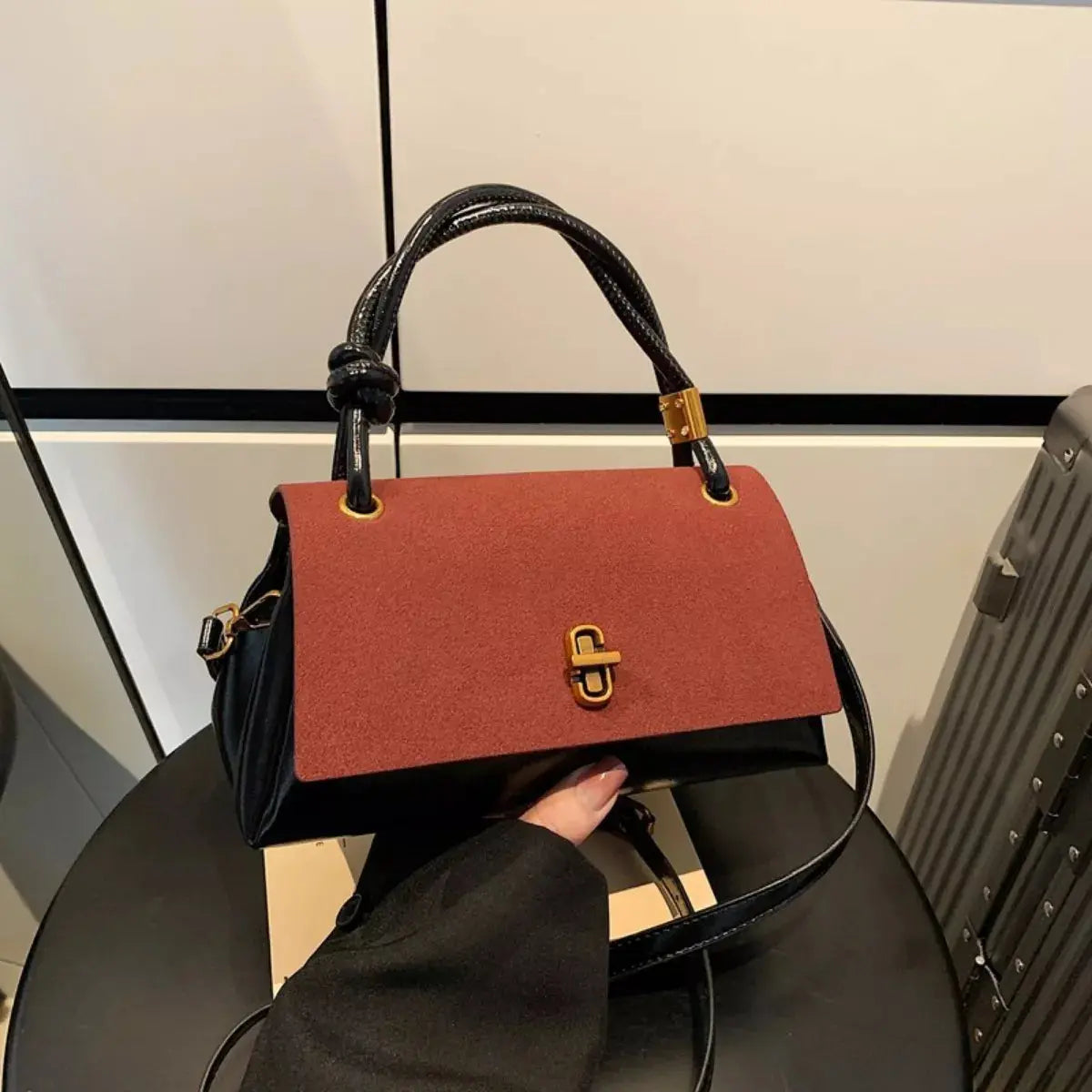 Flap Crossbody Bag With Top Handle Small PU Leather Gold Hardware Simply Love