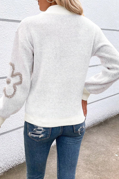 Floral half zip slouchy sweater