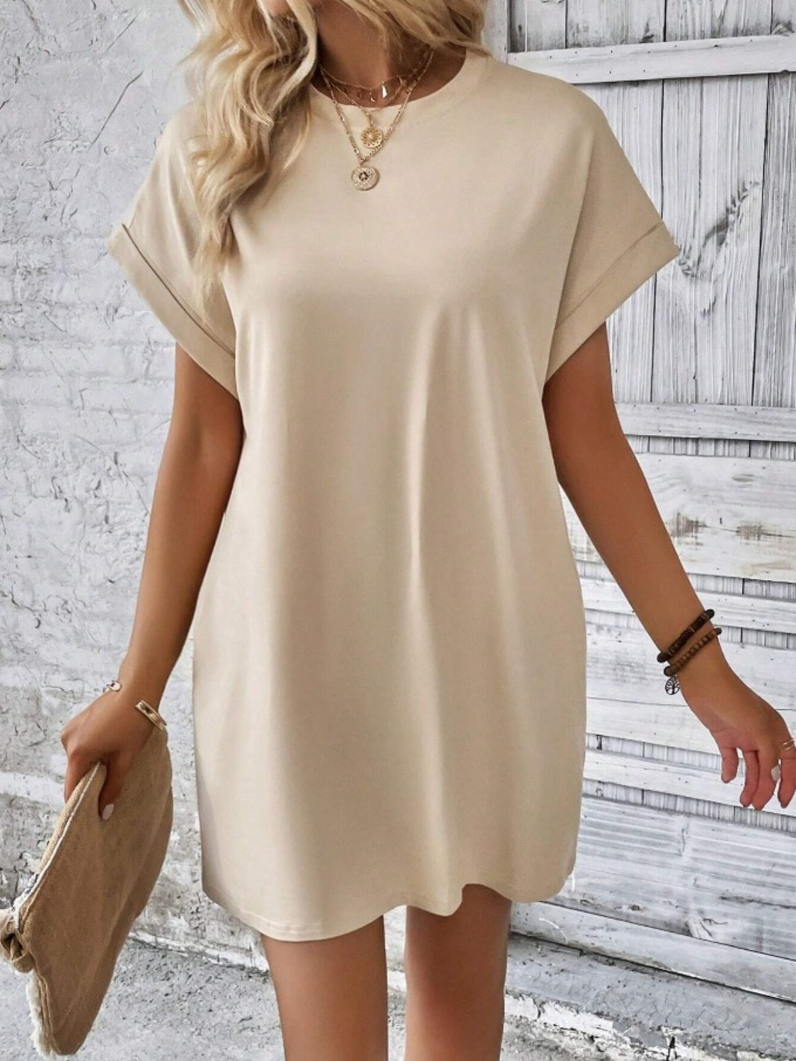Pocketed Round Neck Short Sleeve Dress Coco’s Tee Boutique