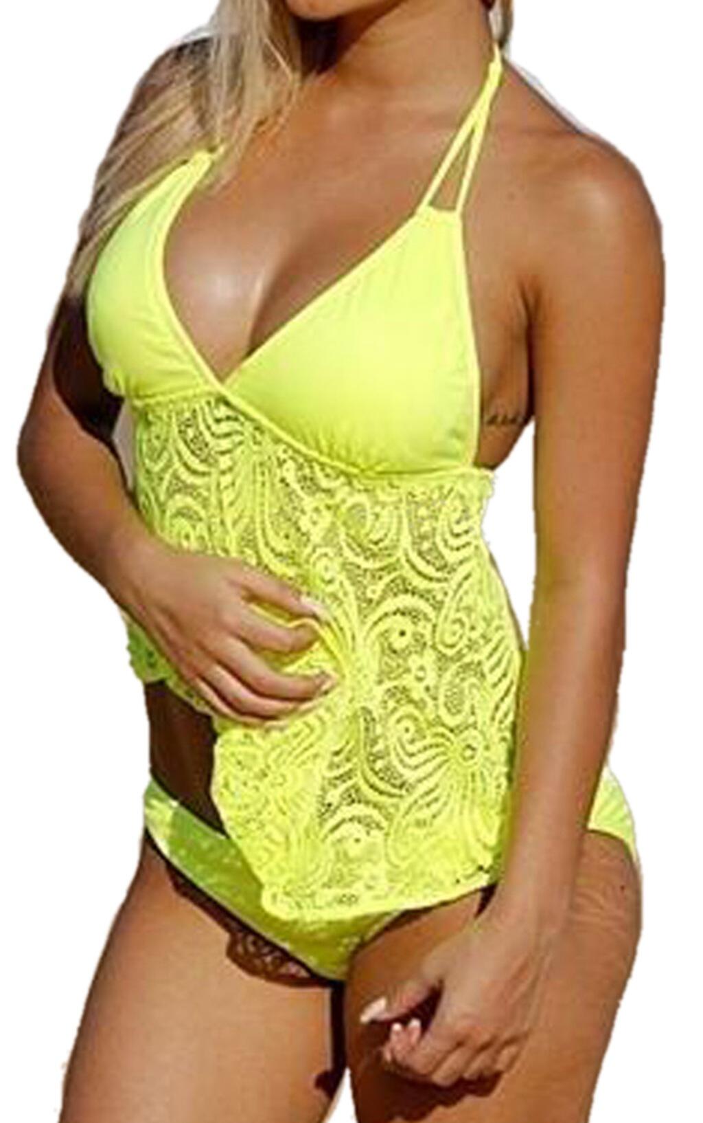 Plus Size Ladies Mesh Pattern plus-Sized Split plus-Sized Bikini Tankini Bella Mia