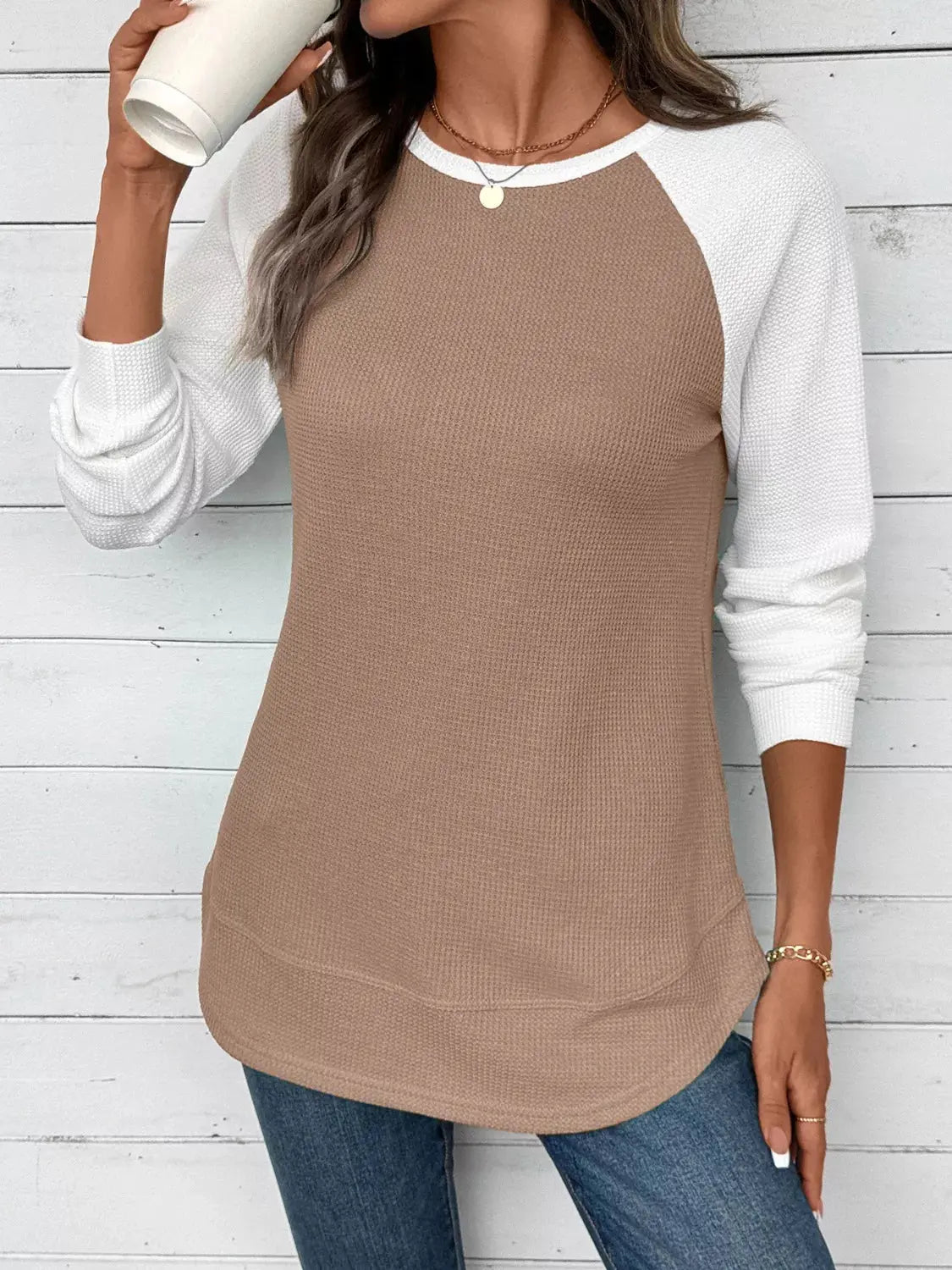 Waffle Knit Raglan Sleeve T-Shirt Simply Love
