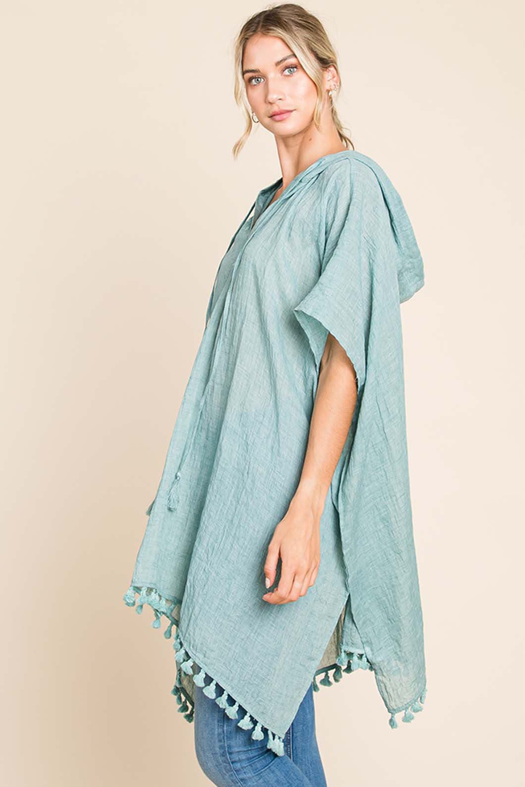 Cotton Bleu by Nu Label Tassel Hem Hooded Cover Up.