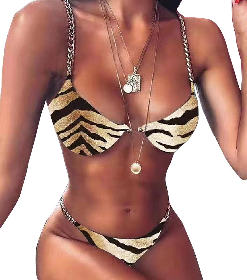 Chain Bikini Sexy Plain Split Swimsuit Pin Buckle Swimsuit Bella Mia