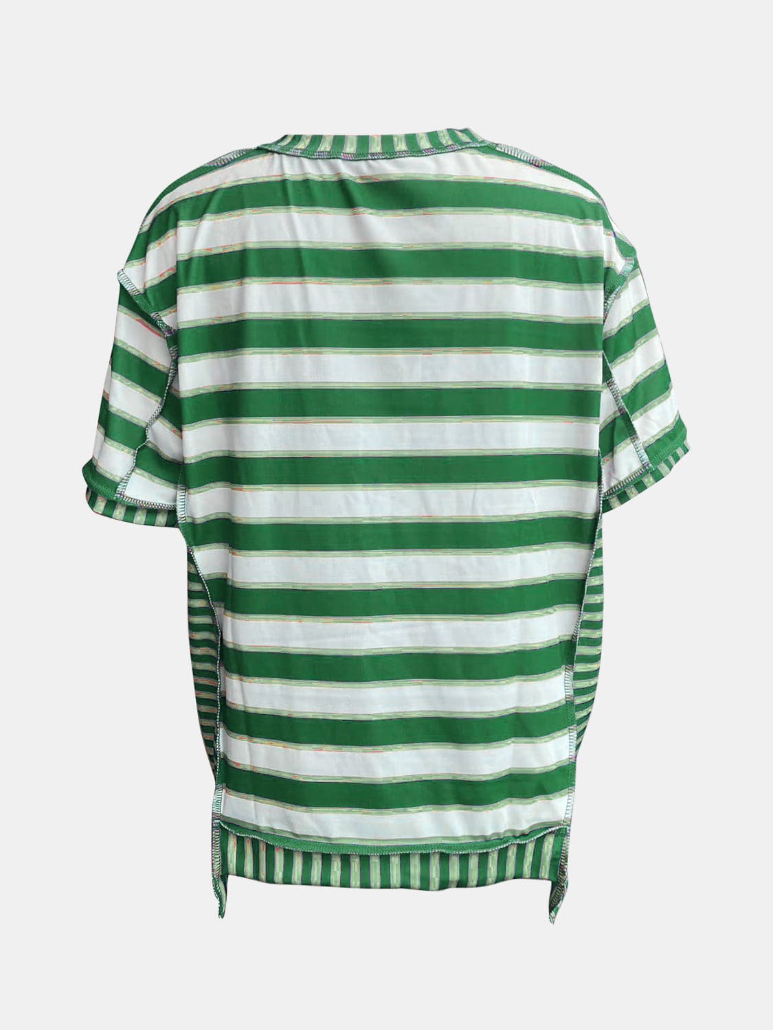 Full Size Contrast Stitching Striped Round Neck T-Shirt.