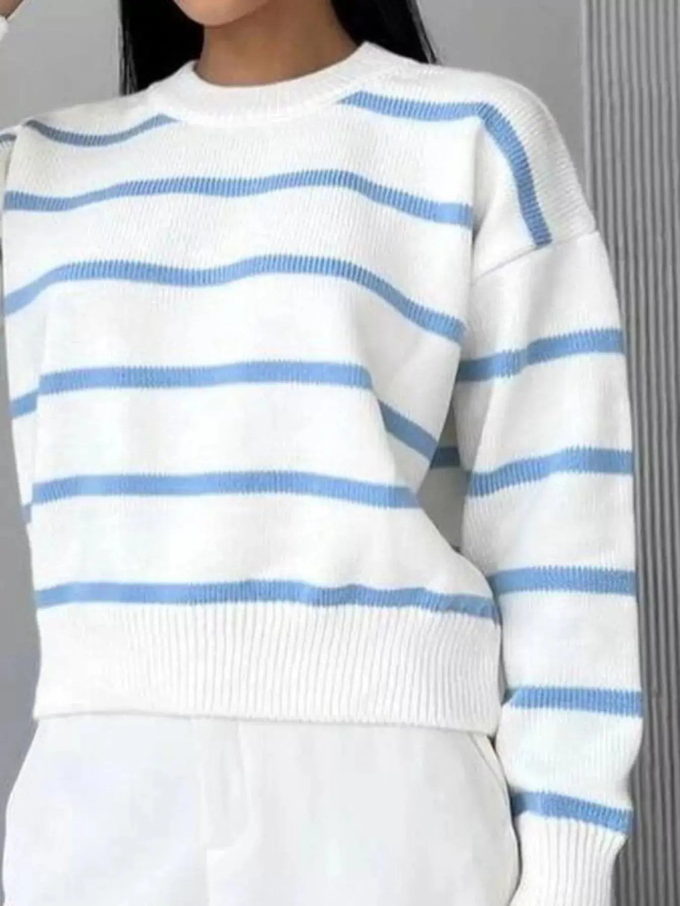 Striped Knit Round Neck Sweater Simply Love