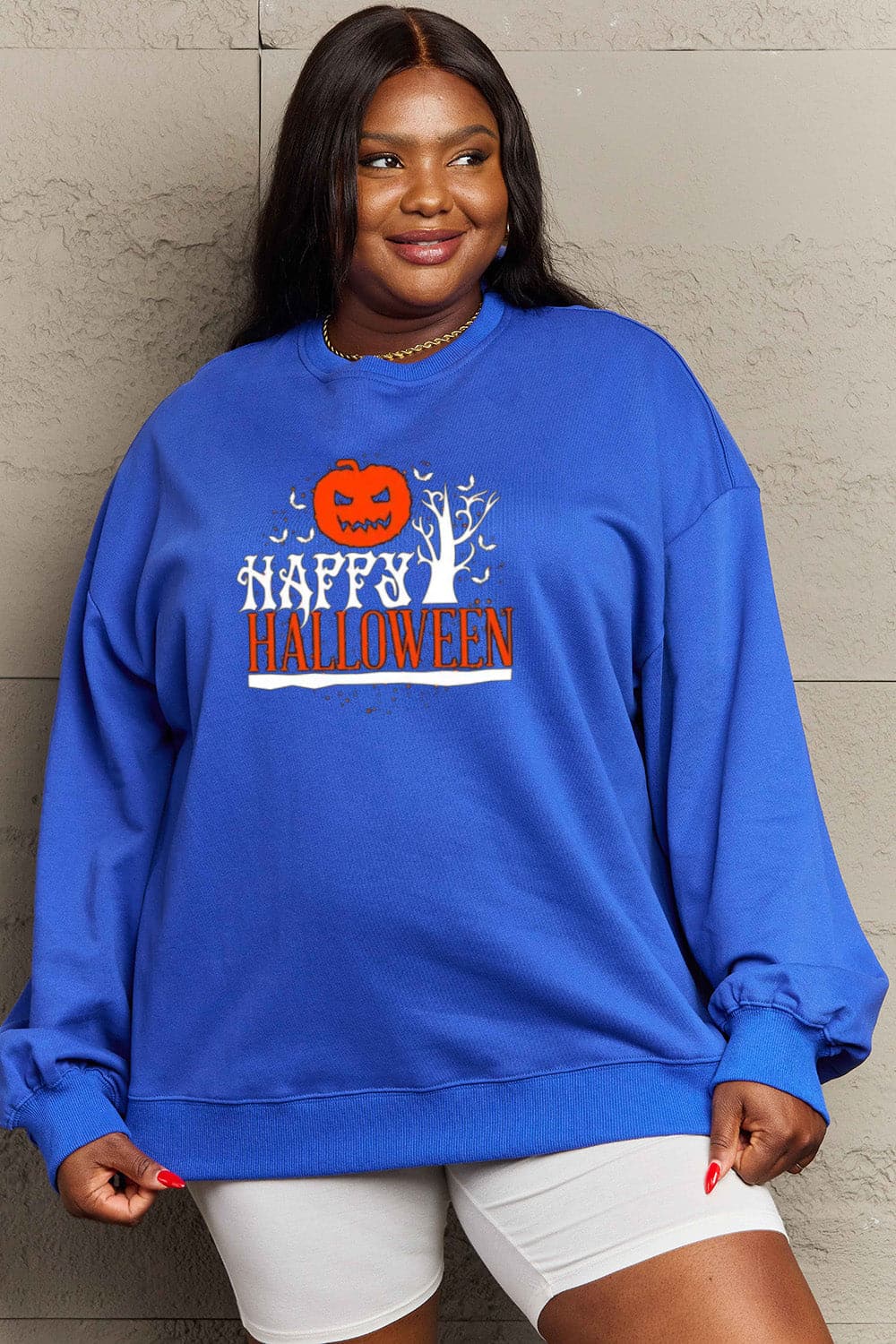 Simply Love Full Size HAPPY HALLOWEEN Graphic Sweatshirt.