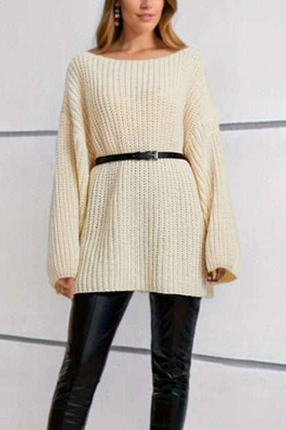 Boat Neck Dropped Shoulder Mini Sweater Dress.