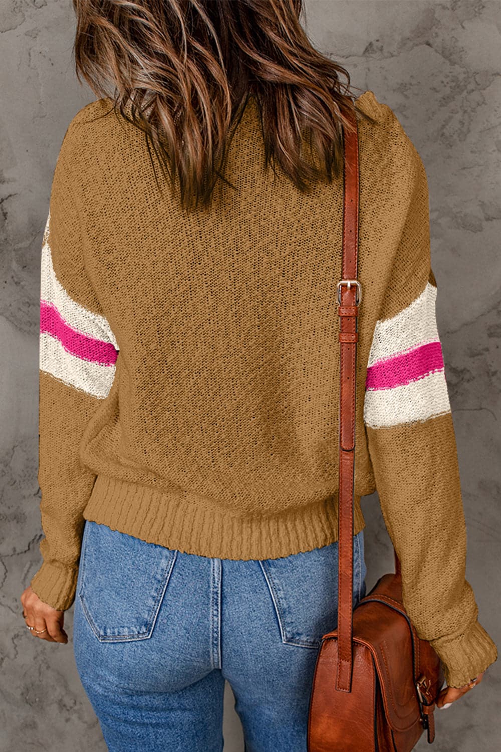 Contrast Round Neck Dropped Shoulder Sweater.