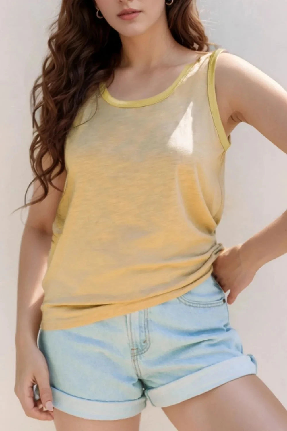 Round Neck Wide Strap Tank Simply Love