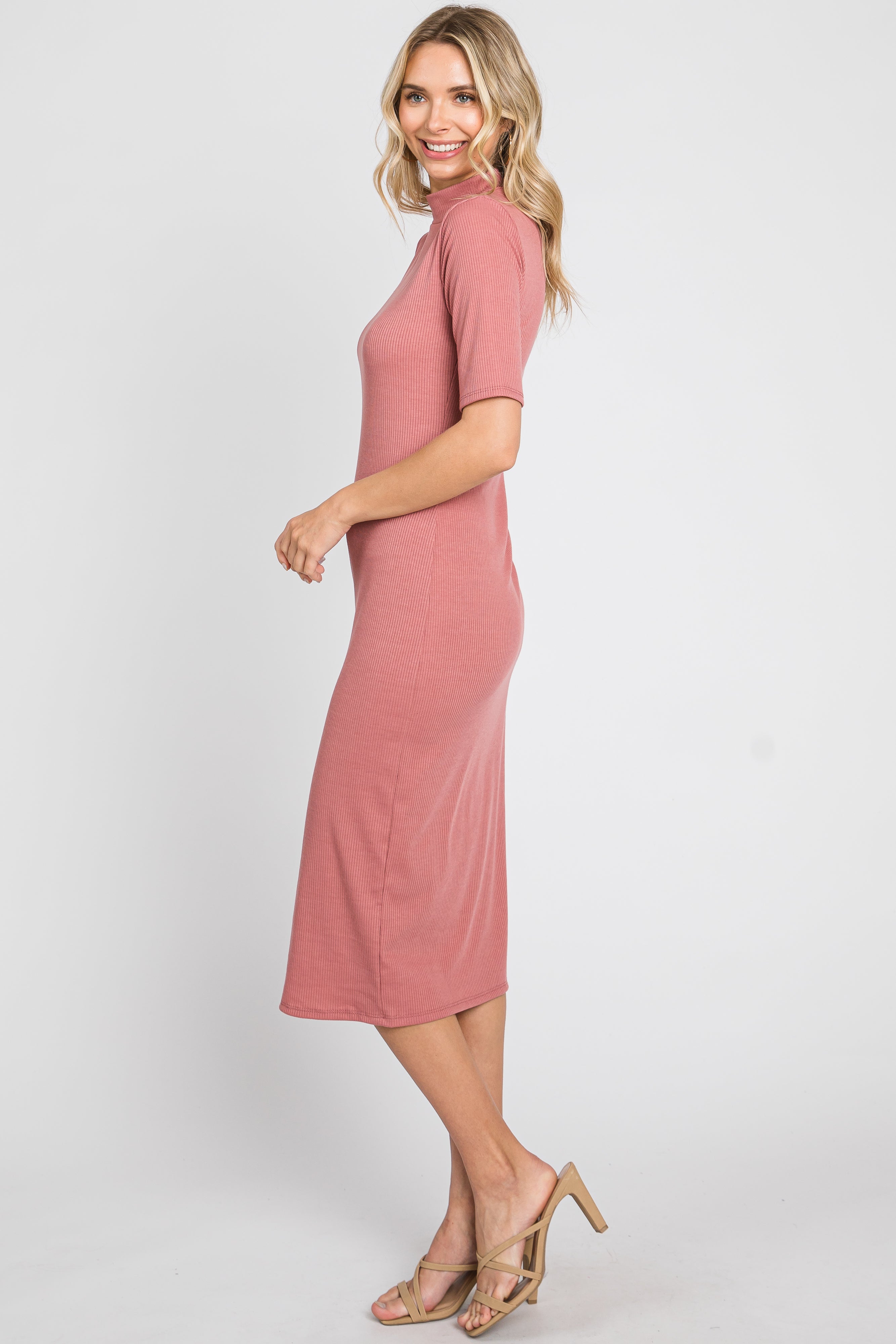 PinkBlush Mauve Ribbed Mock Neck Midi Dress - Alternate Angle