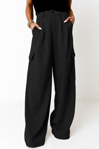 Ruched Wide Leg Pants with Pockets.