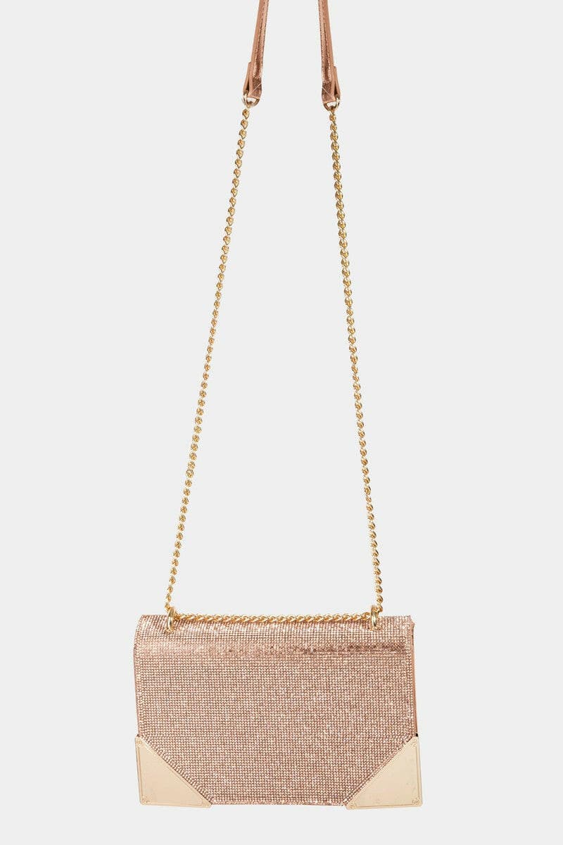 Fame Rhinestone Studded Rectangle Crossbody Bag.