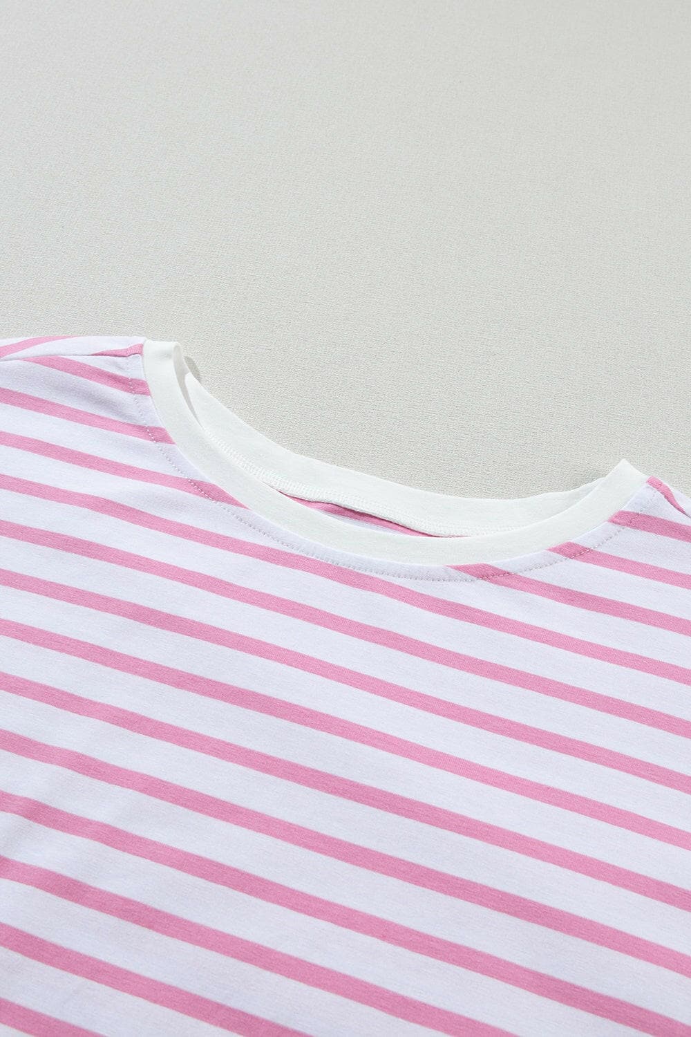 Striped Round Neck Dropped Shoulder T-Shirt.