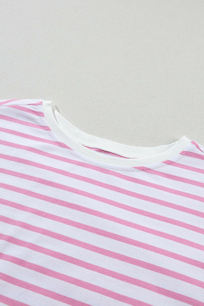 Striped Round Neck Dropped Shoulder T-Shirt.