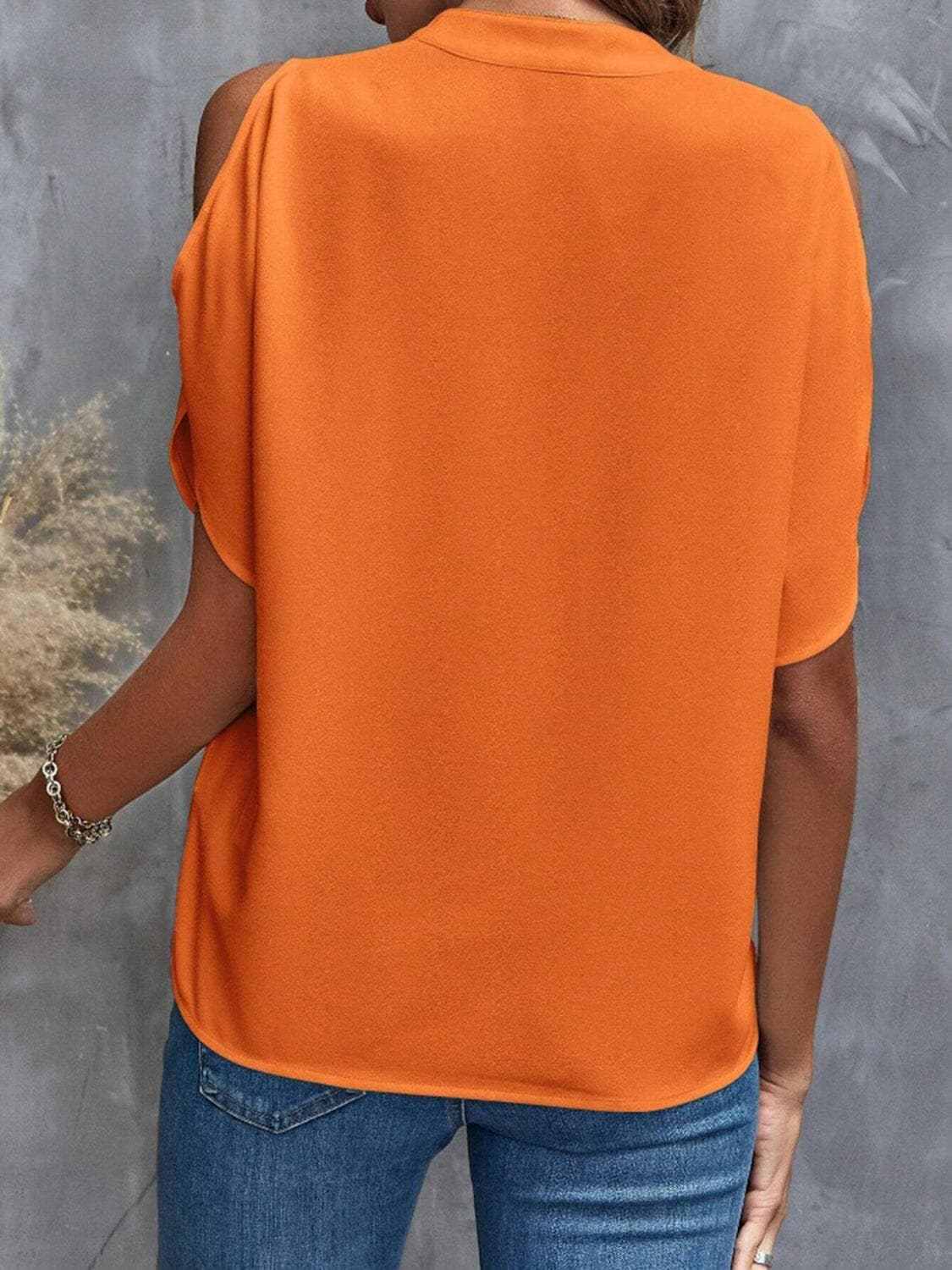 Chic notched cold shoulder blouse - Love Salve 