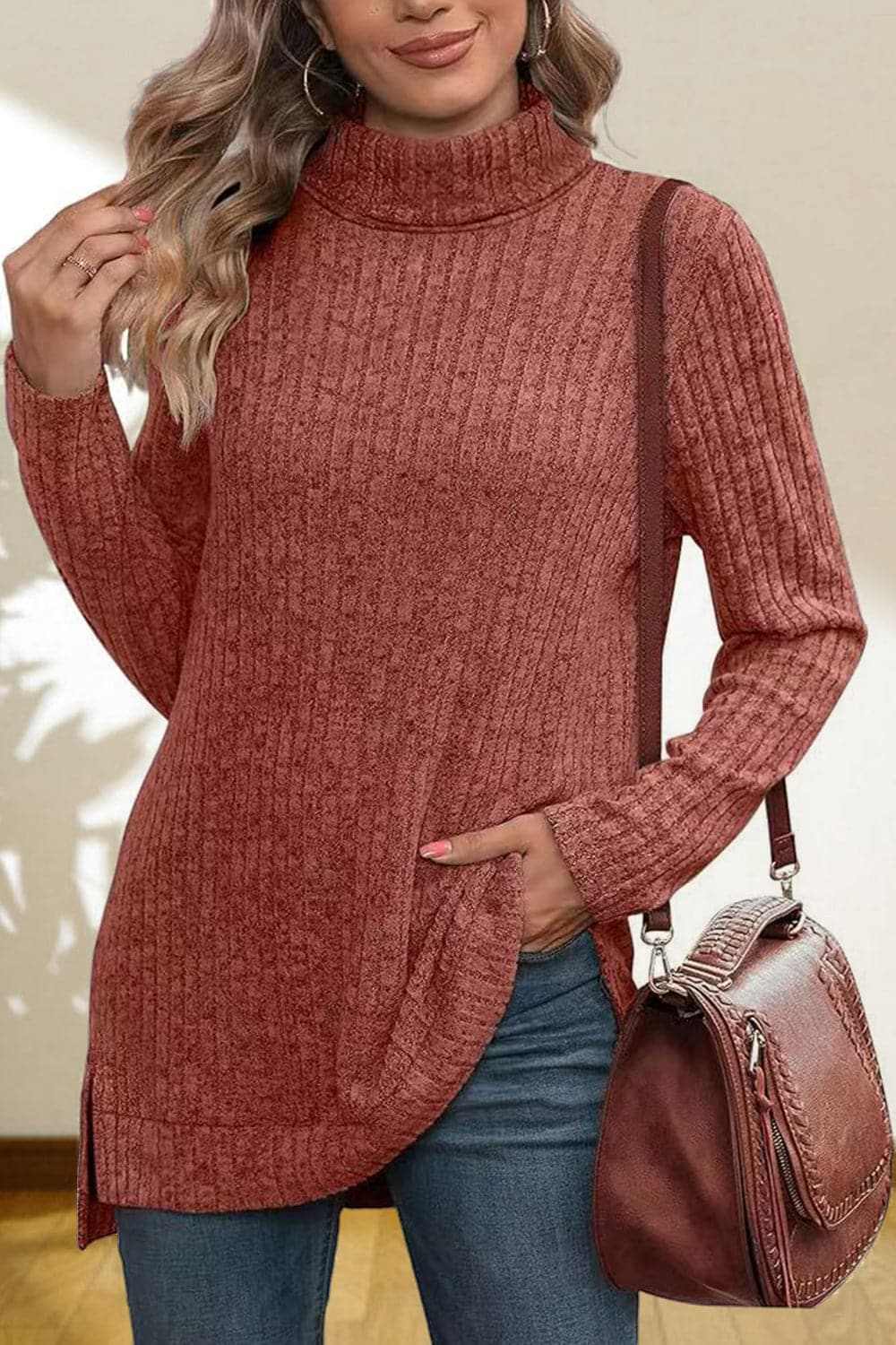 Chic high-low turtleneck top - Love Salve 