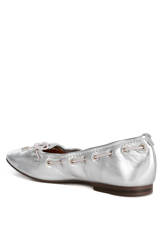 Chic metallic bow detail ballerinas with eyelet accents