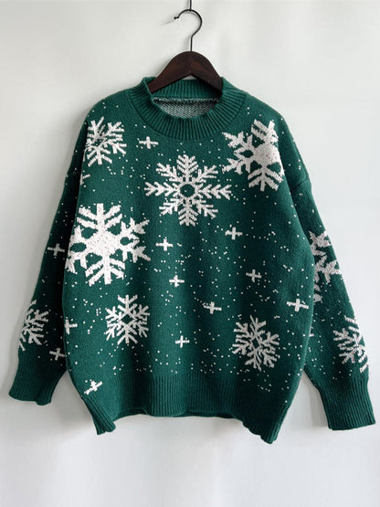 Snowflake Pattern Dropped Shoulder Sweater.