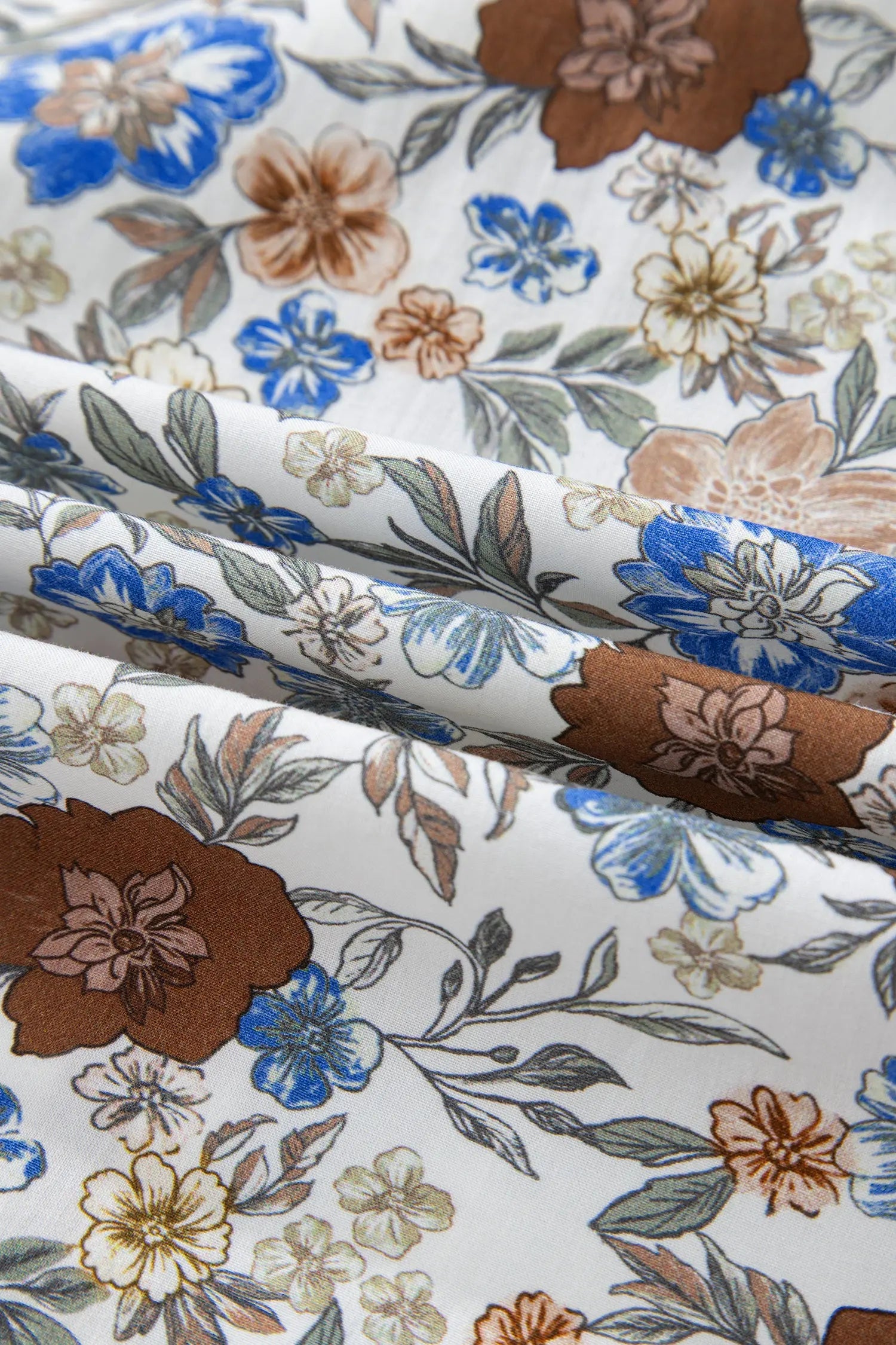 Brown Plaid Frilled Trim V Neck Floral Long Sleeve Blouse Dear-Lover Dropshipping