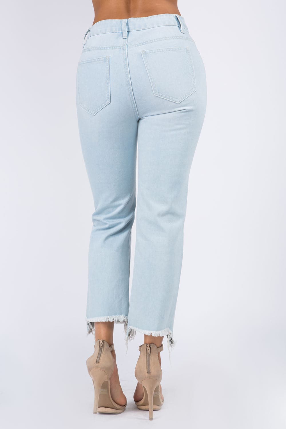 American Bazi High Waist Distressed Raw Hem Jeans.