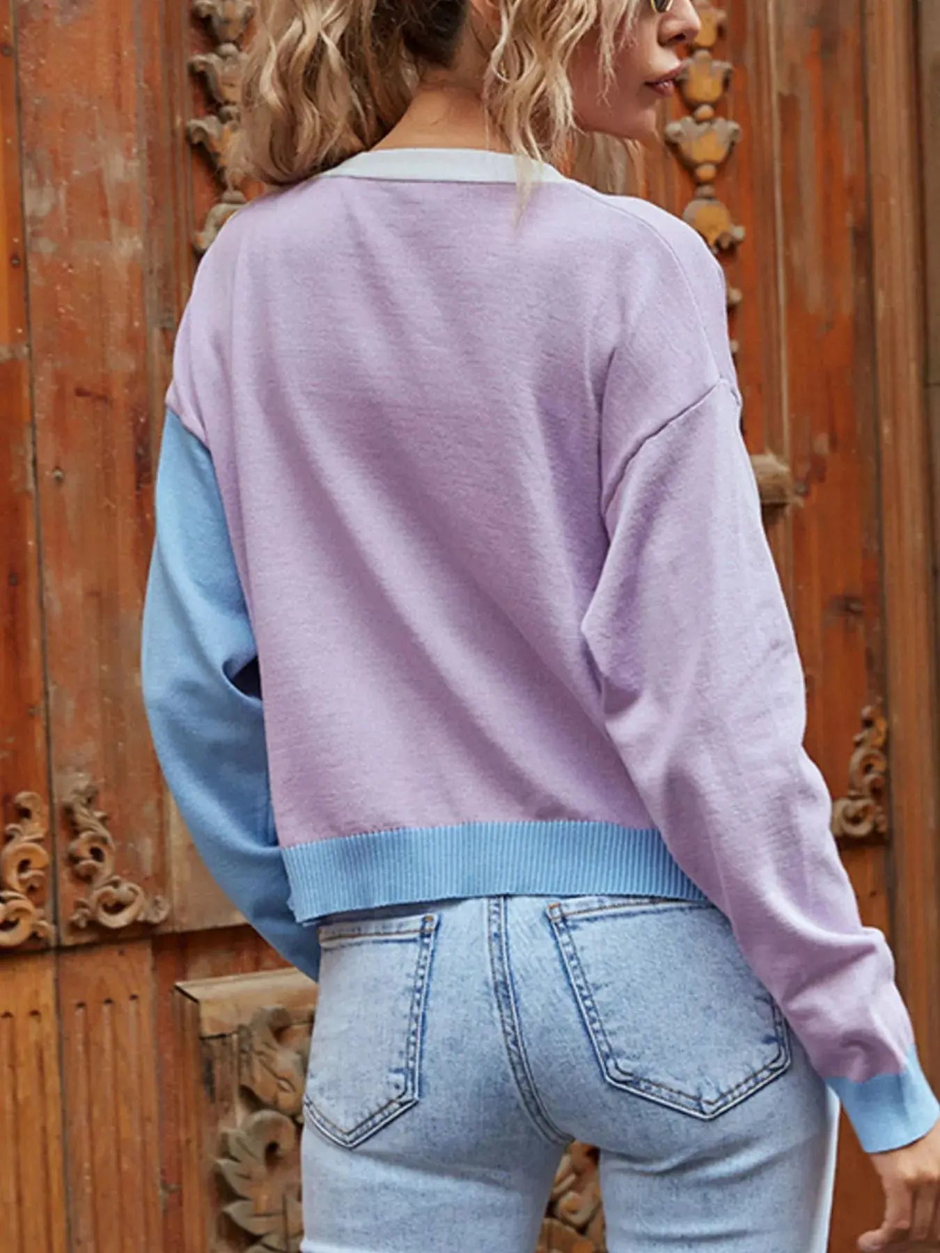 Color Block Button Up Cardigan Simply Love