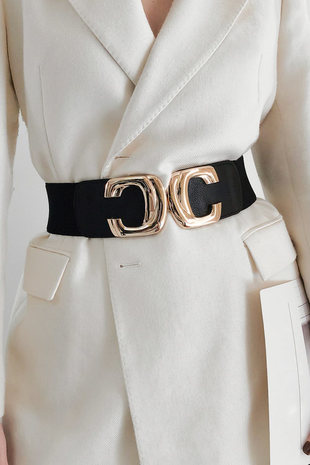 Zinc Alloy Buckle Elastic Wide Belt.