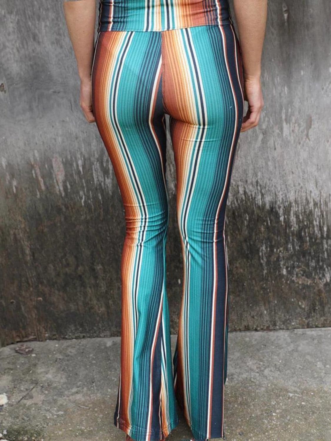 High Waist Striped Bootcut Pants.