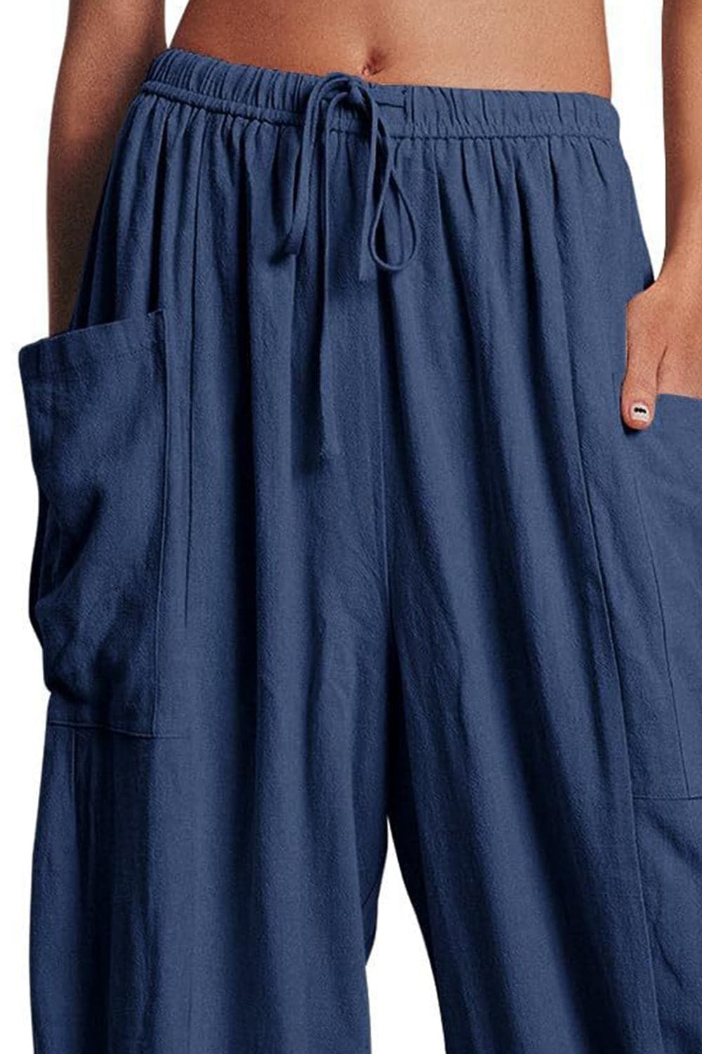 Full Size Pocketed Drawstring Wide Leg Pants.