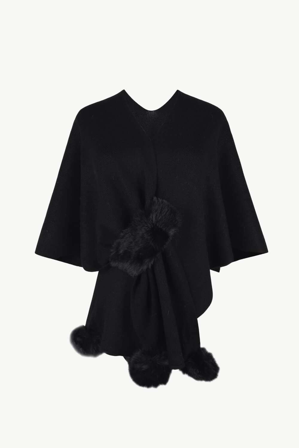 Surplice Neck Pom-Pom Trim Poncho.